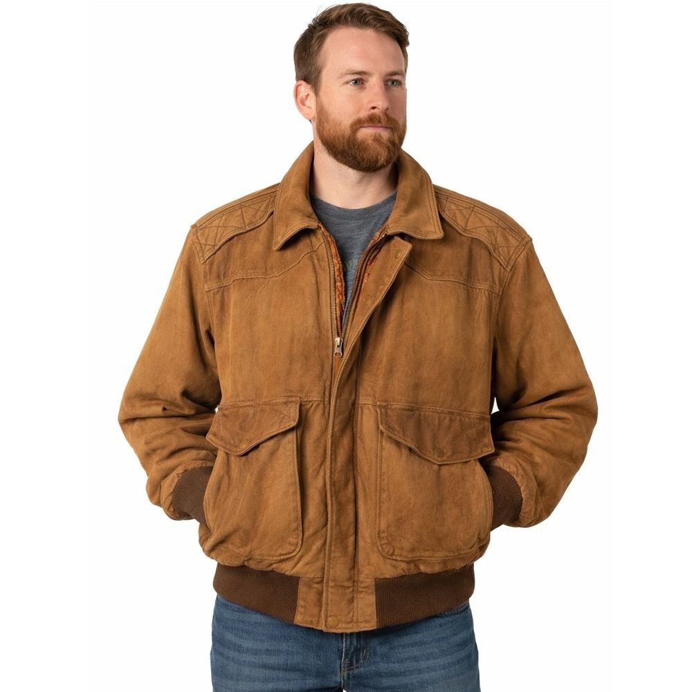 Vintage G-III Leather Bomber FLight Jacket Brown Lined‎ Zip Up Mens 42 USA